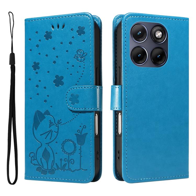 For Motorola Edge 70 Fusion 5G Cat and Bee Embossed Flip Leather Phone Case