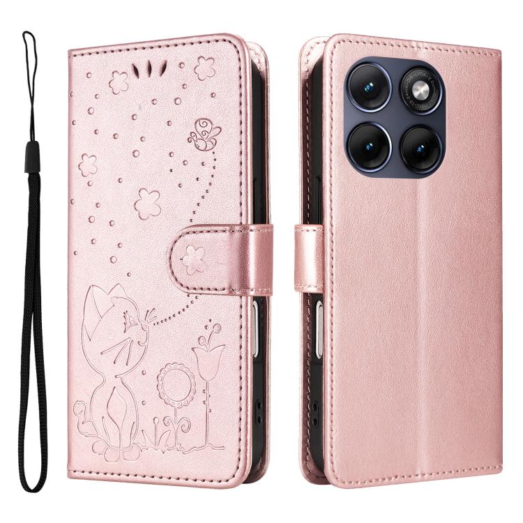 For Motorola Edge 70 Fusion 5G Cat and Bee Embossed Flip Leather Phone Case