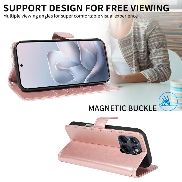 For Motorola Edge 70 Fusion 5G Cat and Bee Embossed Flip Leather Phone Case