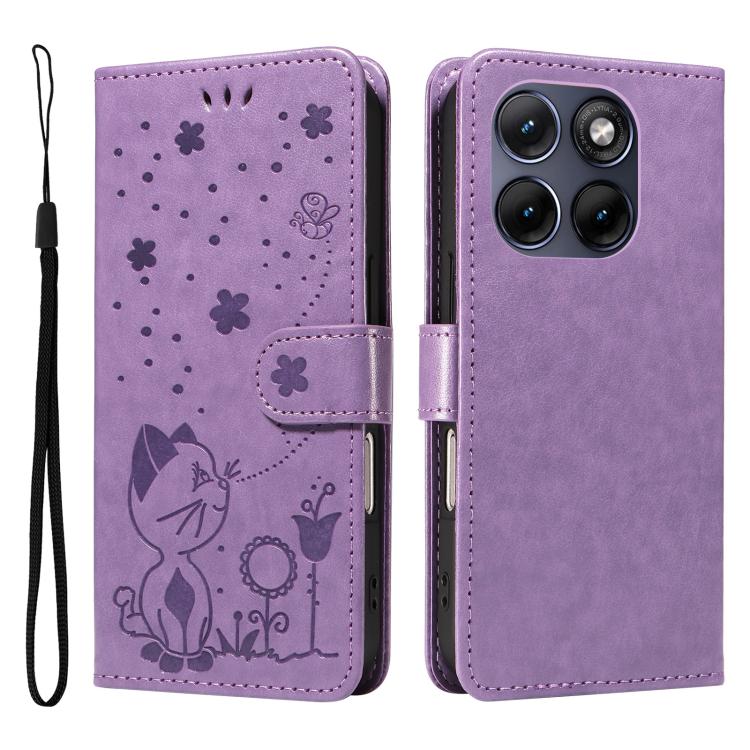 For Motorola Edge 70 Fusion 5G Cat and Bee Embossed Flip Leather Phone Case