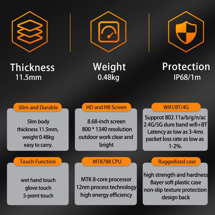 CENAVA A868T IP68 Rugged Tablet PC, 8GB+128GB, 8.68 inch Android 13 MT8788 Octa Core, 4G Network