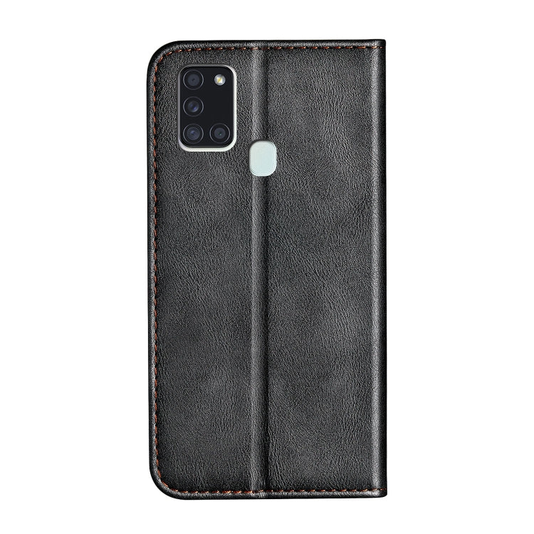 For Samsung Galaxy A21s Business Solid Color Stitching Horizontal Flip Leather Case with Holder & Card Slots