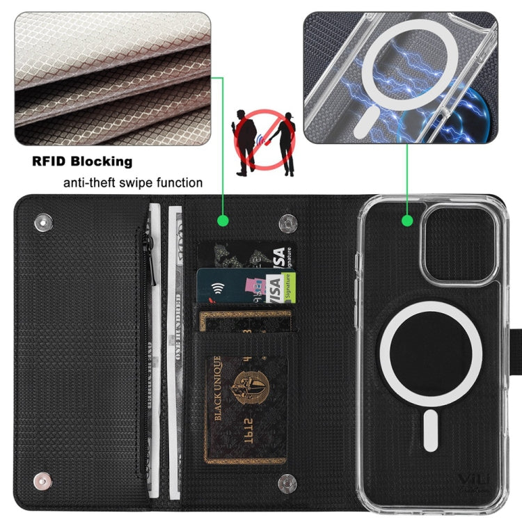 For iPhone 15 Plus ViLi GHB-C Series RFID MagSafe Magnetic Flip Leather Phone Case