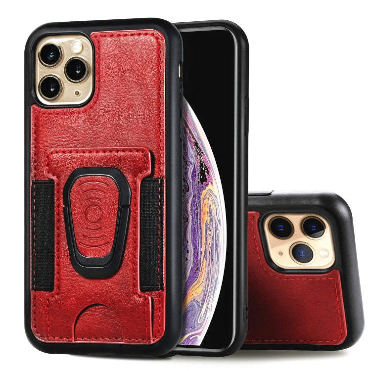 For iPhone 11 Magnetic Shockproof PU + TPU Case with Card Slot & Ring Holder
