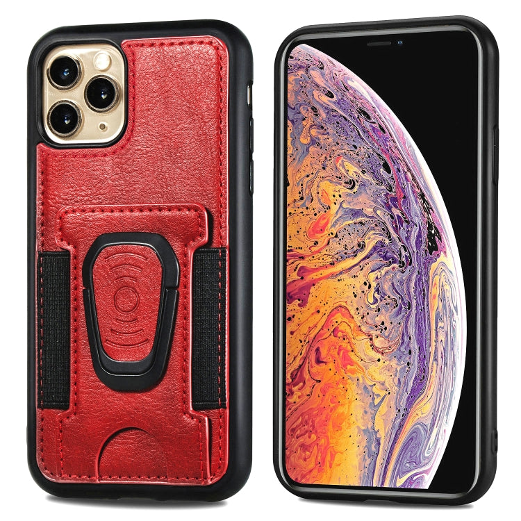For iPhone 11 Magnetic Shockproof PU + TPU Case with Card Slot & Ring Holder