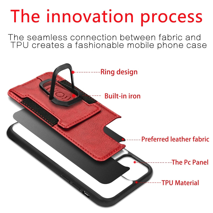 For iPhone 11 Magnetic Shockproof PU + TPU Case with Card Slot & Ring Holder