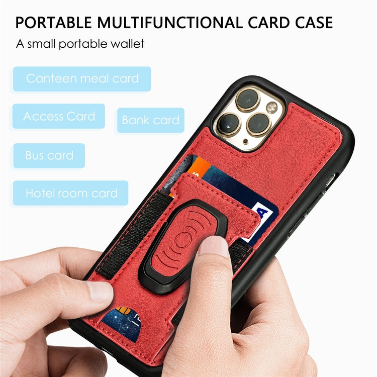 For iPhone 11 Magnetic Shockproof PU + TPU Case with Card Slot & Ring Holder