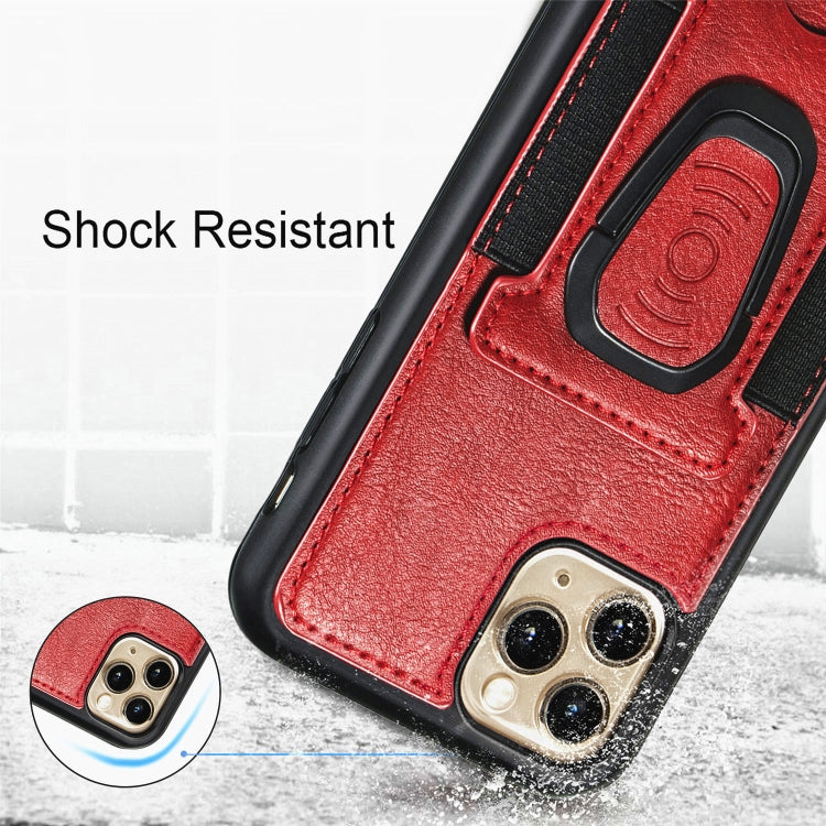 For iPhone 11 Magnetic Shockproof PU + TPU Case with Card Slot & Ring Holder