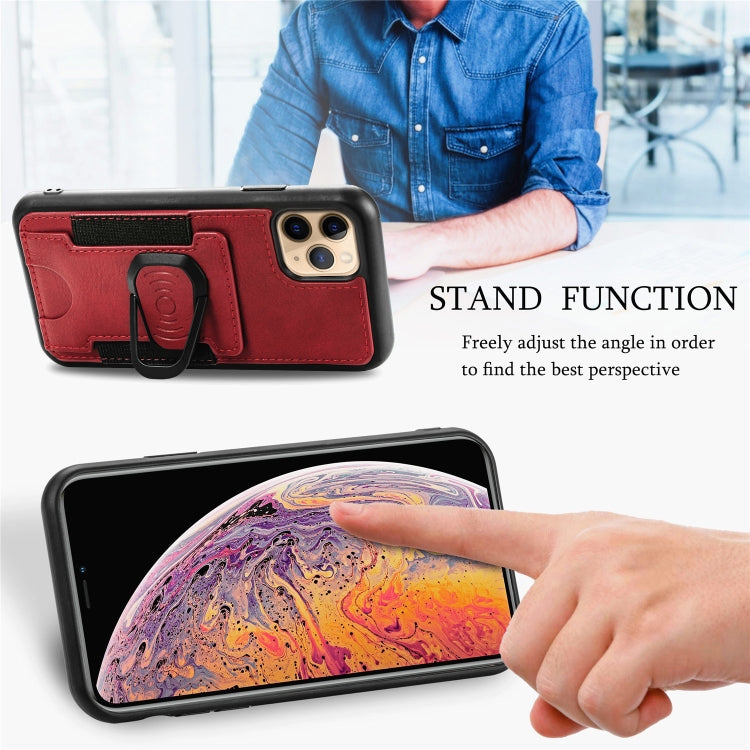 For iPhone 11 Magnetic Shockproof PU + TPU Case with Card Slot & Ring Holder