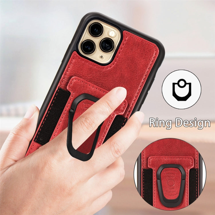 For iPhone 11 Magnetic Shockproof PU + TPU Case with Card Slot & Ring Holder