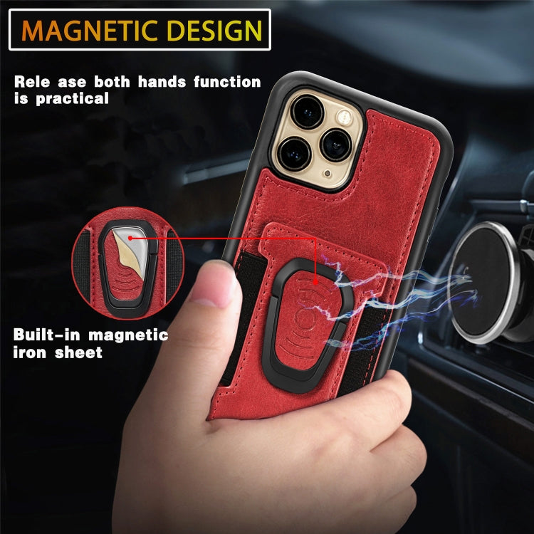 For iPhone 11 Magnetic Shockproof PU + TPU Case with Card Slot & Ring Holder