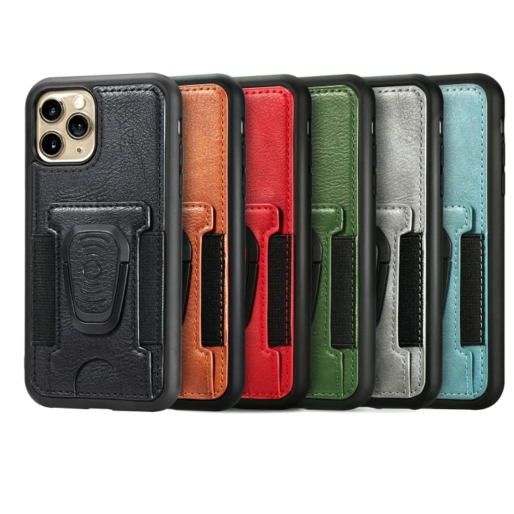 For iPhone 11 Magnetic Shockproof PU + TPU Case with Card Slot & Ring Holder
