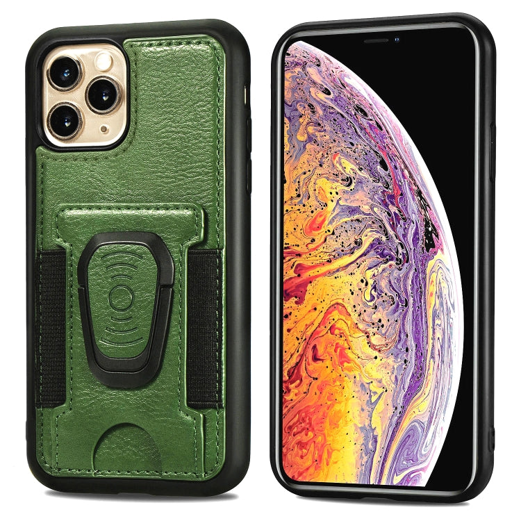 For iPhone 11 Magnetic Shockproof PU + TPU Case with Card Slot & Ring Holder