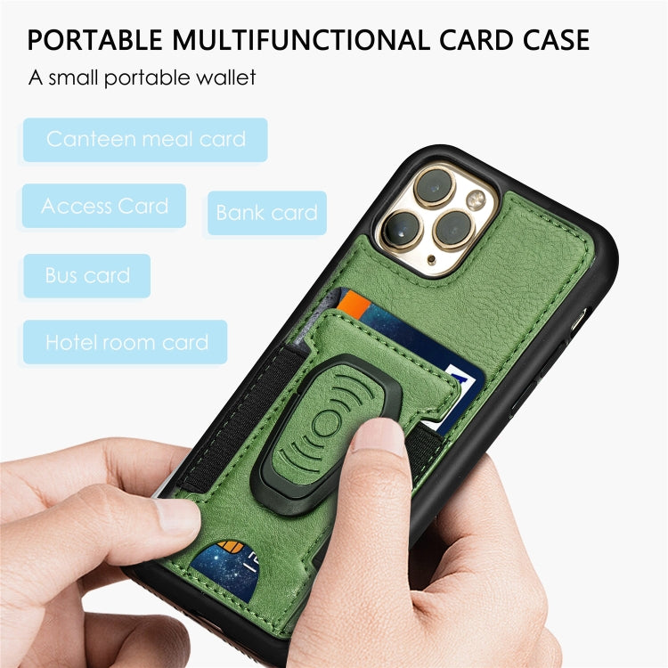 For iPhone 11 Magnetic Shockproof PU + TPU Case with Card Slot & Ring Holder