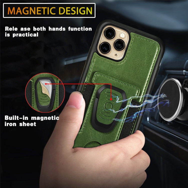 For iPhone 11 Magnetic Shockproof PU + TPU Case with Card Slot & Ring Holder