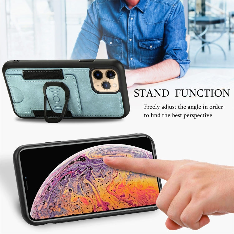 For iPhone 11 Magnetic Shockproof PU + TPU Case with Card Slot & Ring Holder