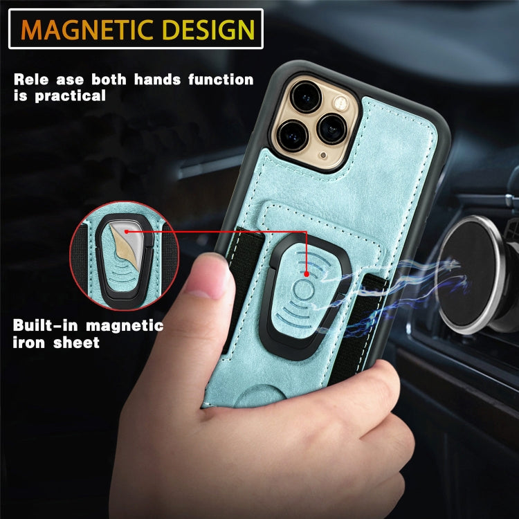 For iPhone 11 Magnetic Shockproof PU + TPU Case with Card Slot & Ring Holder