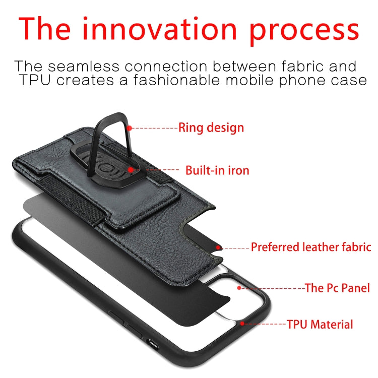 For iPhone 11 Pro Magnetic Shockproof PU + TPU Case with Card Slot & Ring Holder