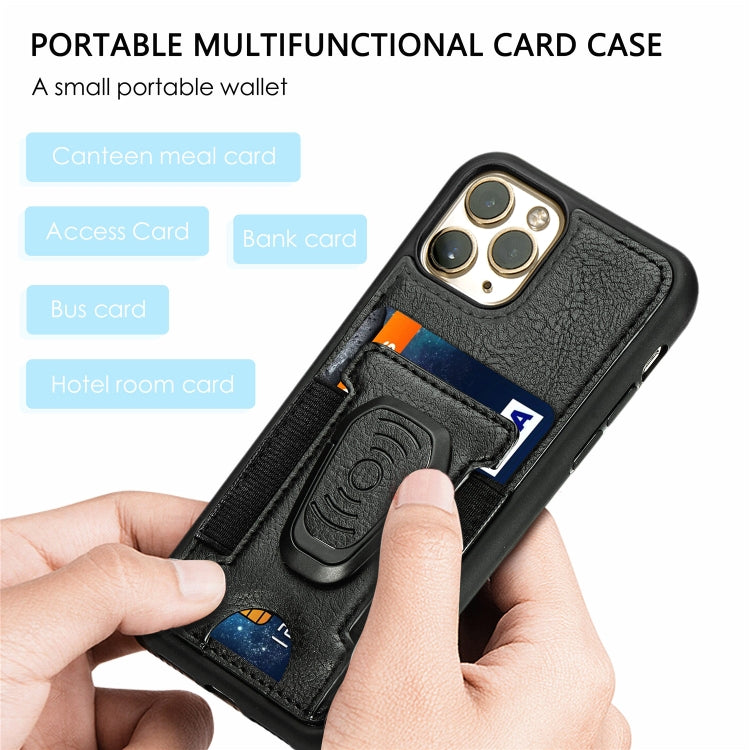 For iPhone 11 Pro Magnetic Shockproof PU + TPU Case with Card Slot & Ring Holder