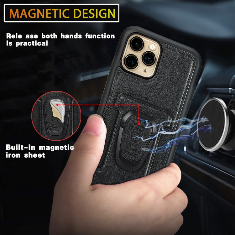 For iPhone 11 Pro Magnetic Shockproof PU + TPU Case with Card Slot & Ring Holder