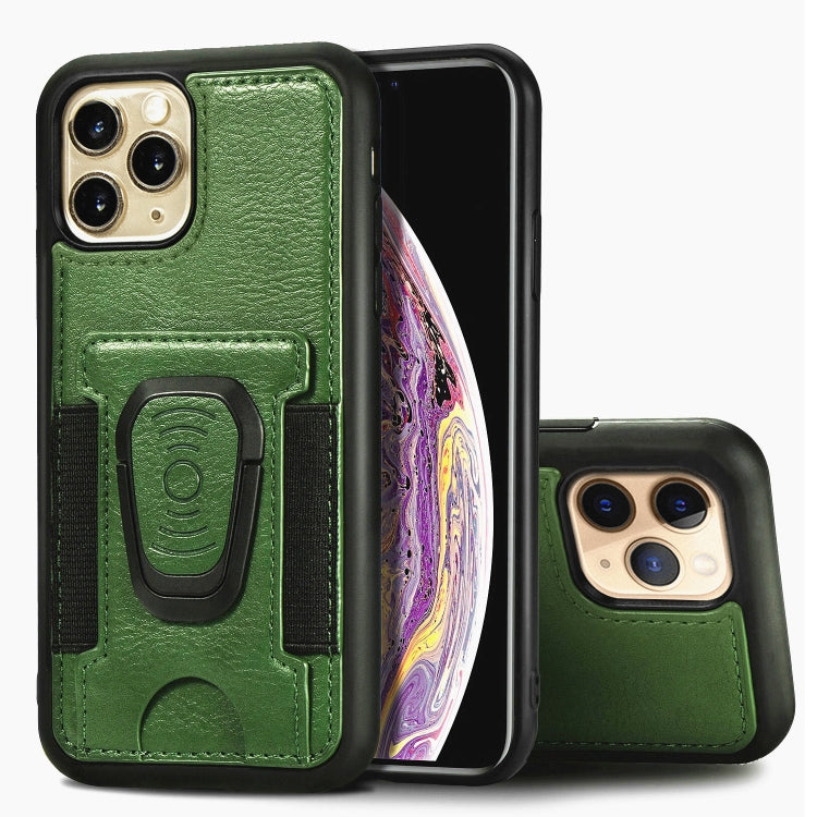 For iPhone 11 Pro Magnetic Shockproof PU + TPU Case with Card Slot & Ring Holder