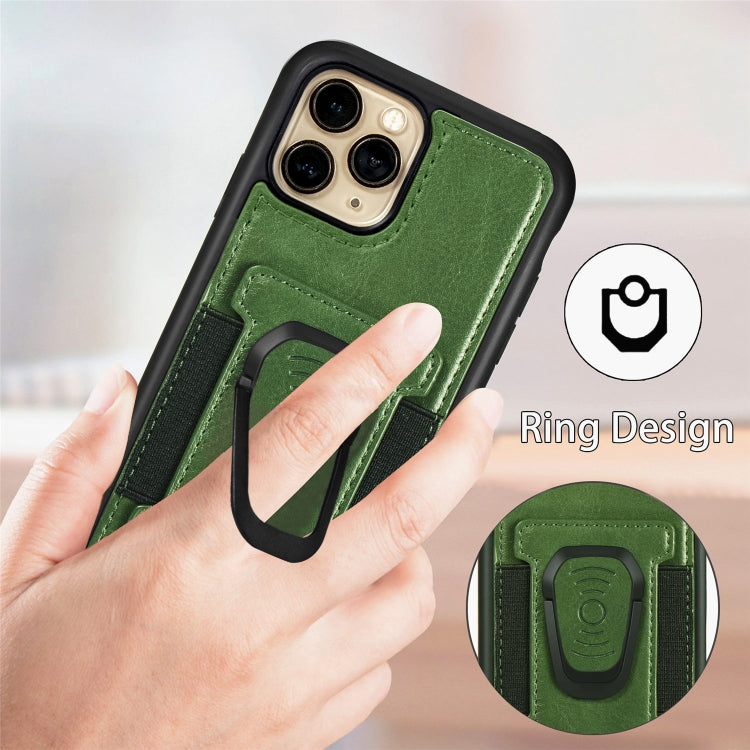 For iPhone 11 Pro Magnetic Shockproof PU + TPU Case with Card Slot & Ring Holder