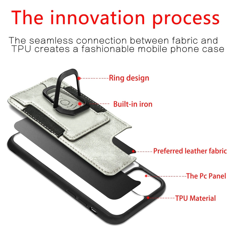 For iPhone 11 Pro Magnetic Shockproof PU + TPU Case with Card Slot & Ring Holder