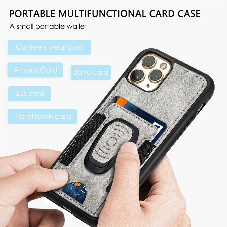 For iPhone 11 Pro Magnetic Shockproof PU + TPU Case with Card Slot & Ring Holder