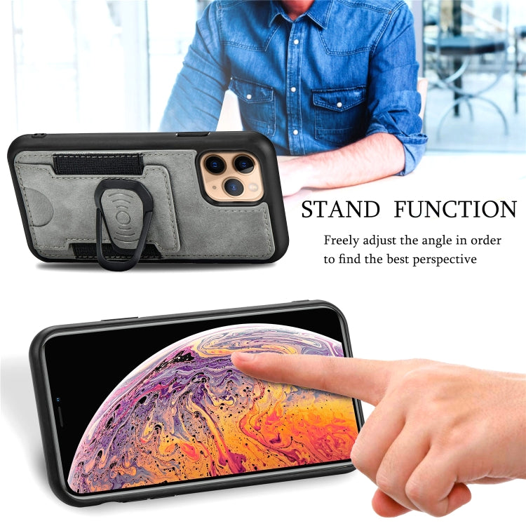 For iPhone 11 Pro Magnetic Shockproof PU + TPU Case with Card Slot & Ring Holder