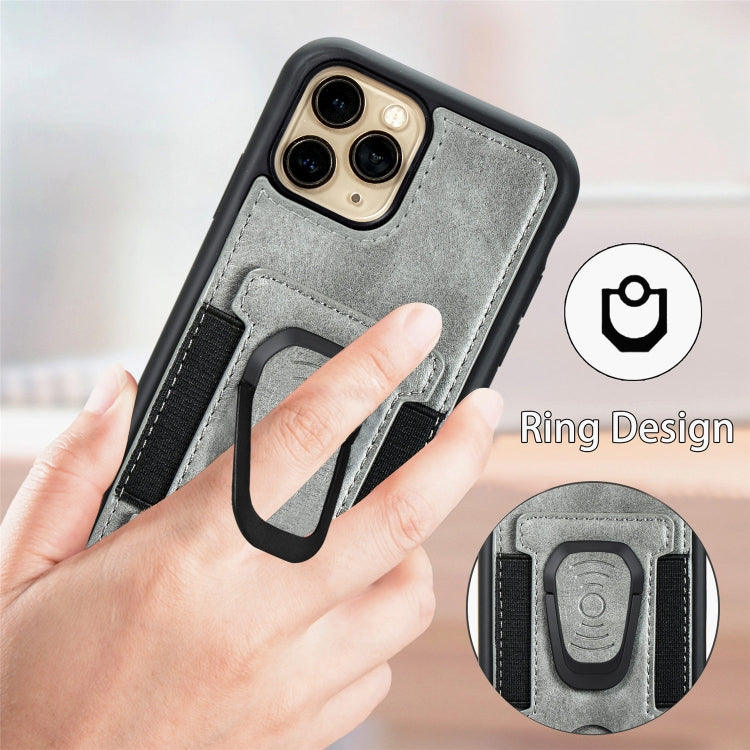 For iPhone 11 Pro Magnetic Shockproof PU + TPU Case with Card Slot & Ring Holder