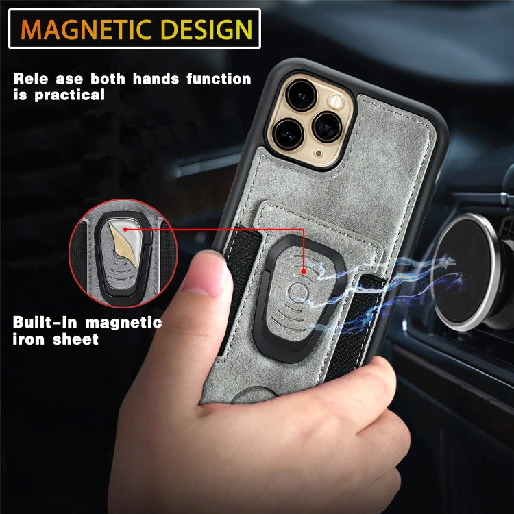 For iPhone 11 Pro Magnetic Shockproof PU + TPU Case with Card Slot & Ring Holder