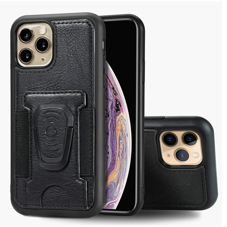 For iPhone 11 Pro Max Magnetic Shockproof PU + TPU Case with Card Slot & Ring Holder