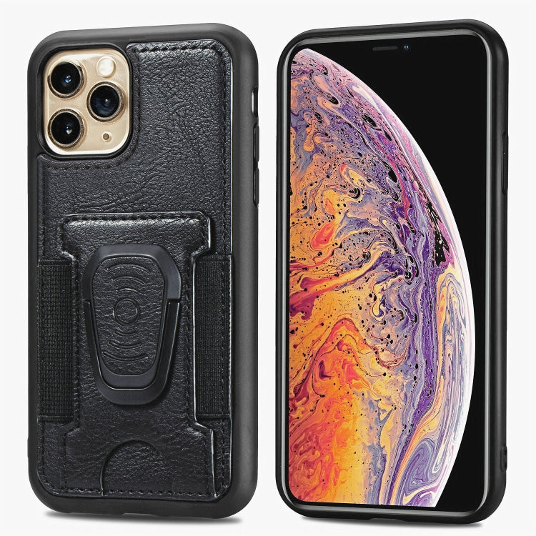 For iPhone 11 Pro Max Magnetic Shockproof PU + TPU Case with Card Slot & Ring Holder