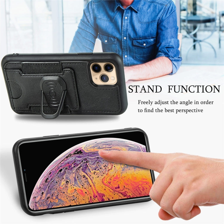For iPhone 11 Pro Max Magnetic Shockproof PU + TPU Case with Card Slot & Ring Holder
