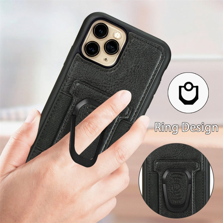 For iPhone 11 Pro Max Magnetic Shockproof PU + TPU Case with Card Slot & Ring Holder