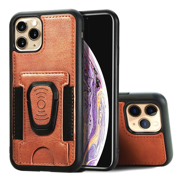 For iPhone 11 Pro Max Magnetic Shockproof PU + TPU Case with Card Slot & Ring Holder