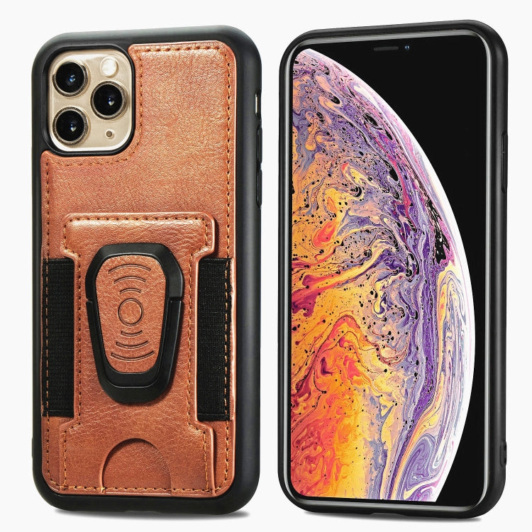 For iPhone 11 Pro Max Magnetic Shockproof PU + TPU Case with Card Slot & Ring Holder