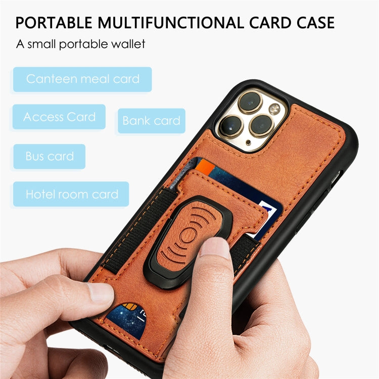 For iPhone 11 Pro Max Magnetic Shockproof PU + TPU Case with Card Slot & Ring Holder