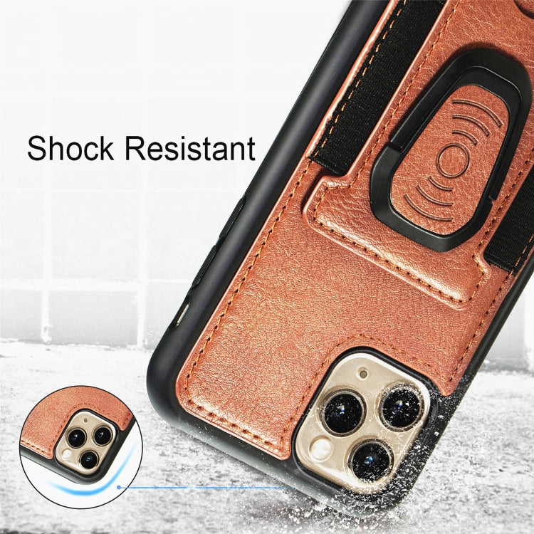 For iPhone 11 Pro Max Magnetic Shockproof PU + TPU Case with Card Slot & Ring Holder