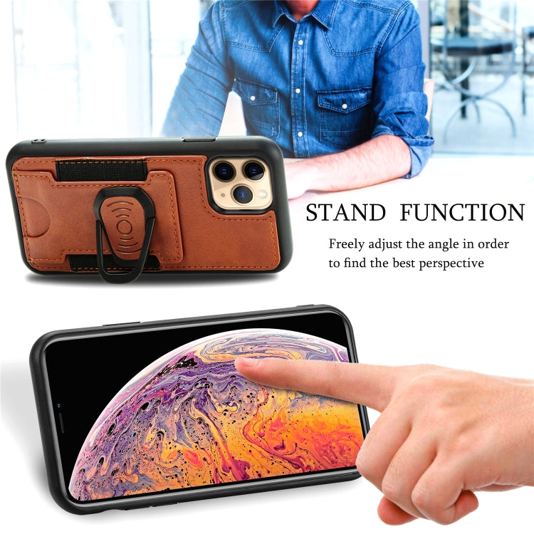 For iPhone 11 Pro Max Magnetic Shockproof PU + TPU Case with Card Slot & Ring Holder
