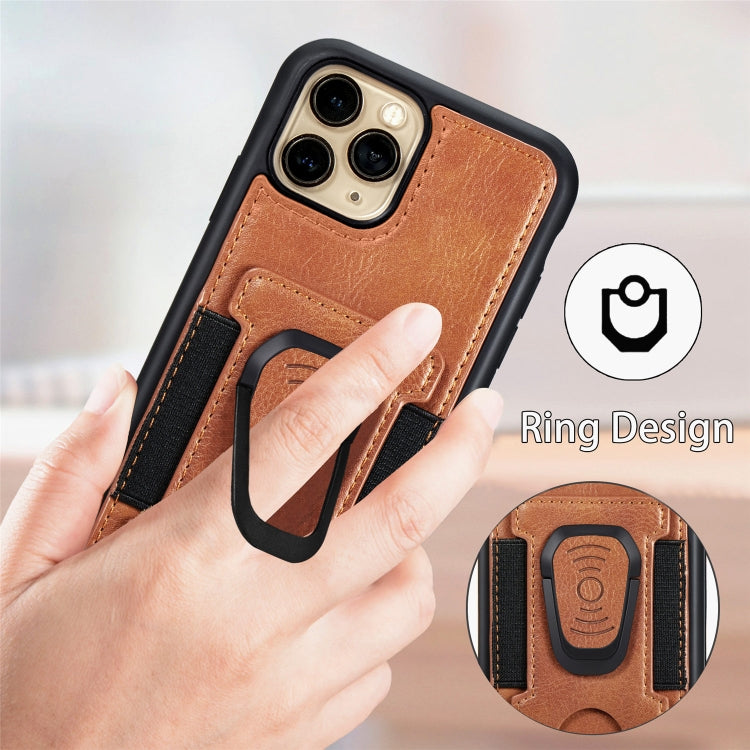 For iPhone 11 Pro Max Magnetic Shockproof PU + TPU Case with Card Slot & Ring Holder