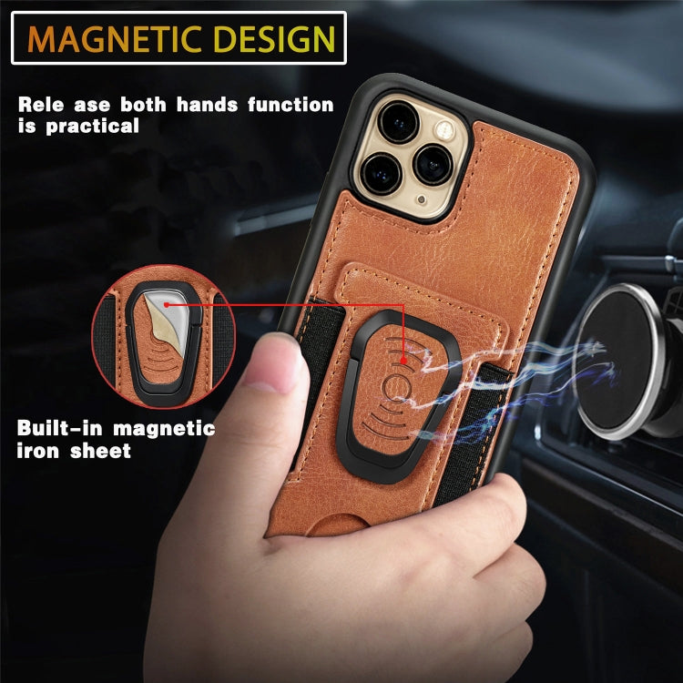 For iPhone 11 Pro Max Magnetic Shockproof PU + TPU Case with Card Slot & Ring Holder