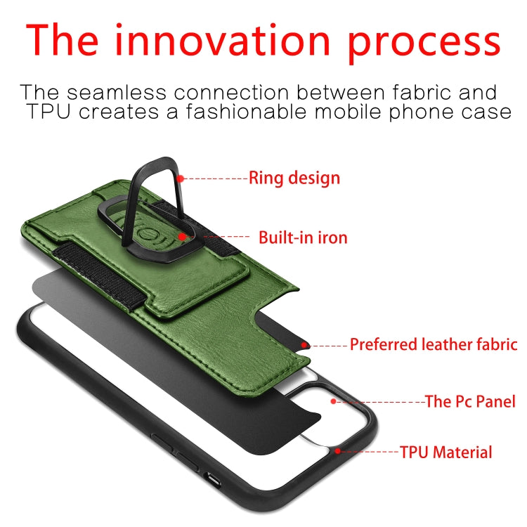 For iPhone 11 Pro Max Magnetic Shockproof PU + TPU Case with Card Slot & Ring Holder