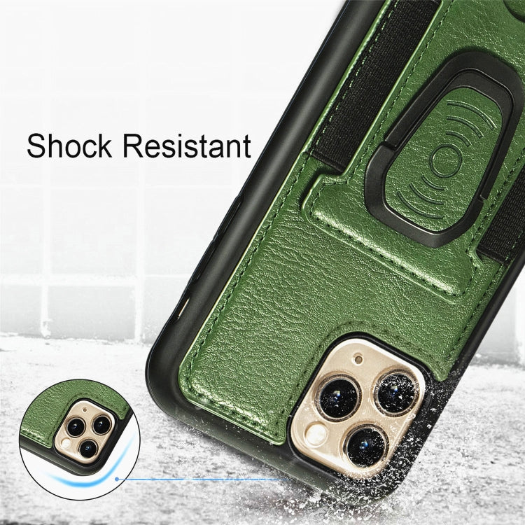 For iPhone 11 Pro Max Magnetic Shockproof PU + TPU Case with Card Slot & Ring Holder