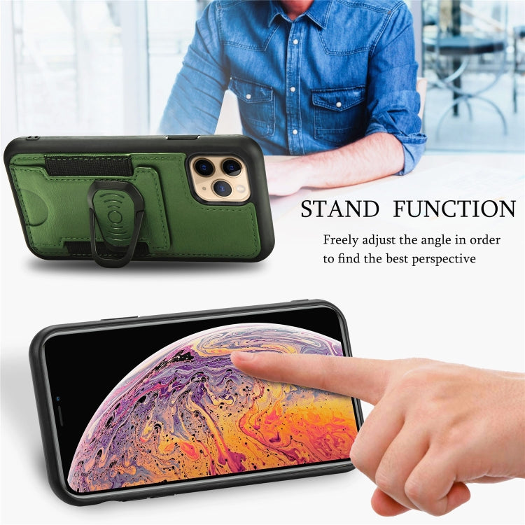 For iPhone 11 Pro Max Magnetic Shockproof PU + TPU Case with Card Slot & Ring Holder