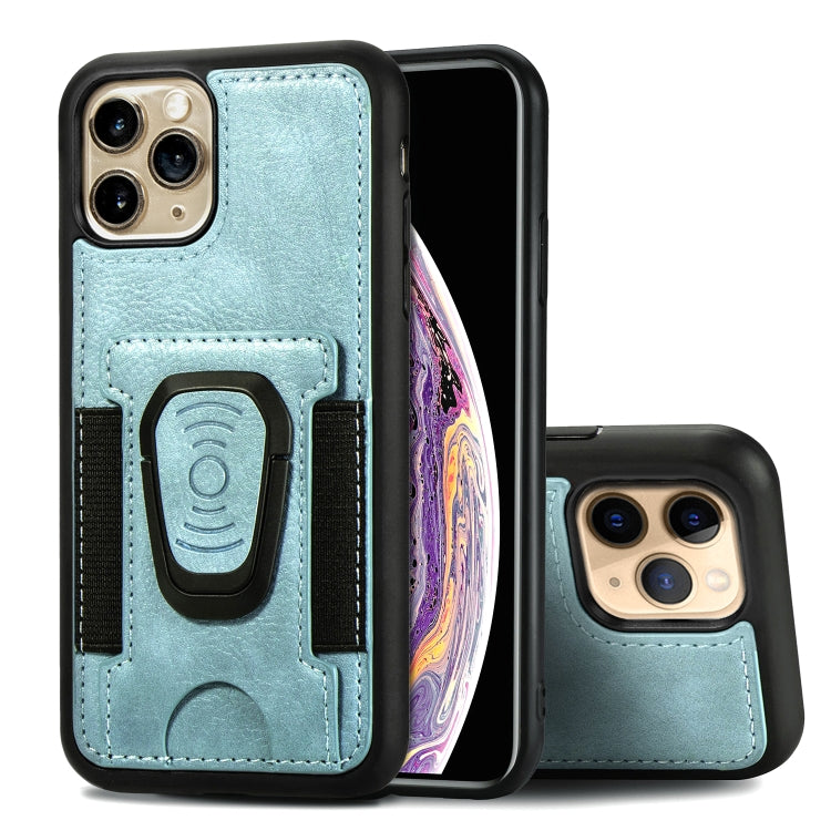 For iPhone 11 Pro Max Magnetic Shockproof PU + TPU Case with Card Slot & Ring Holder