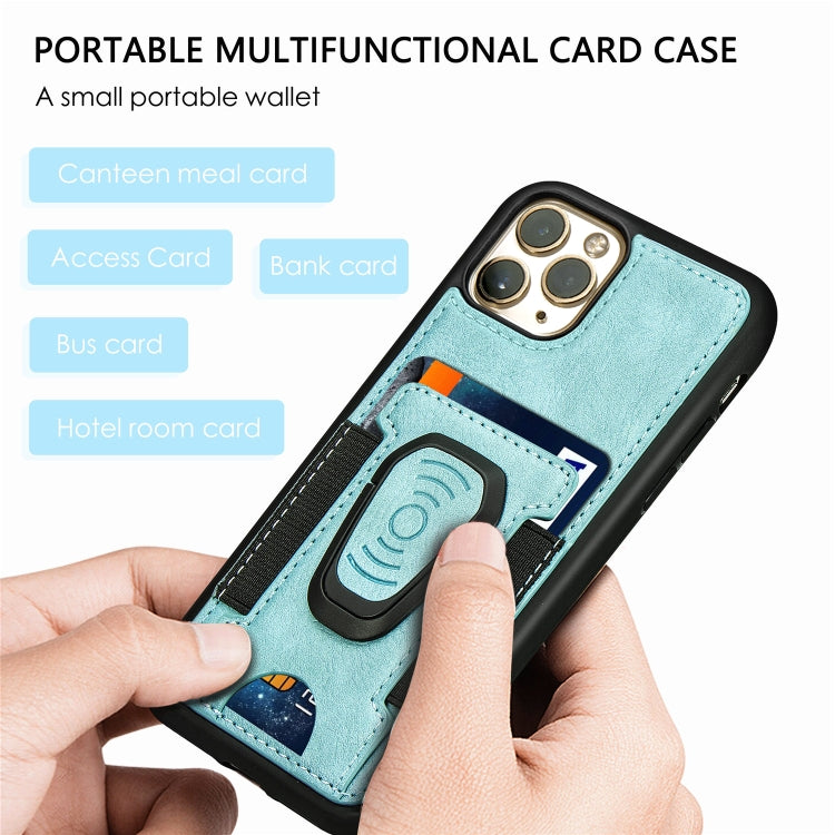 For iPhone 11 Pro Max Magnetic Shockproof PU + TPU Case with Card Slot & Ring Holder