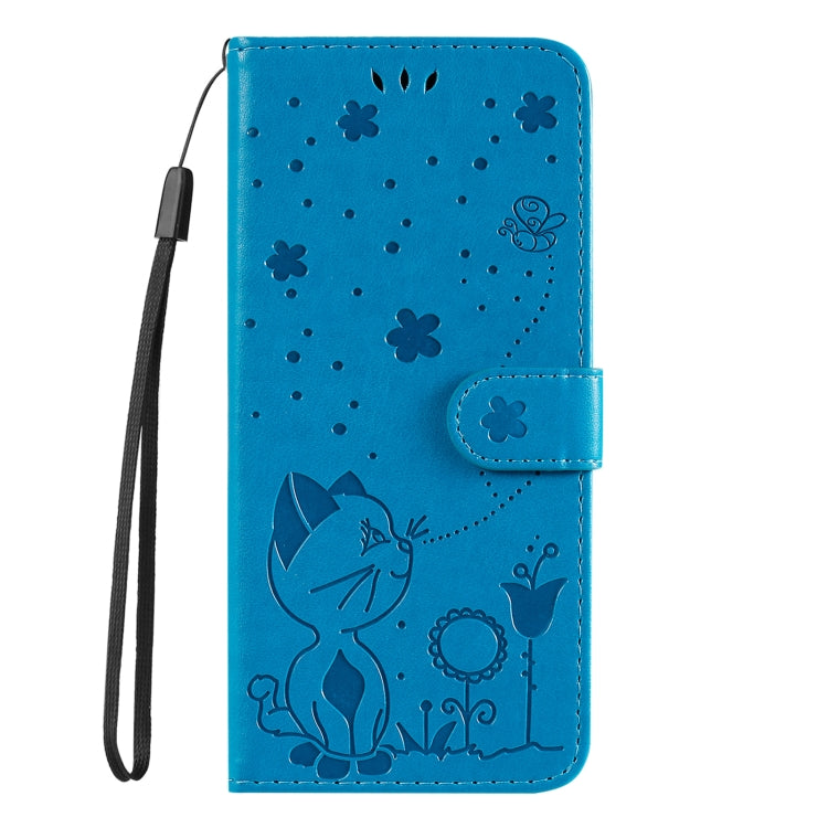 For OPPO Reno12 5G Global Cat and Bee Embossed Flip Leather Phone Case