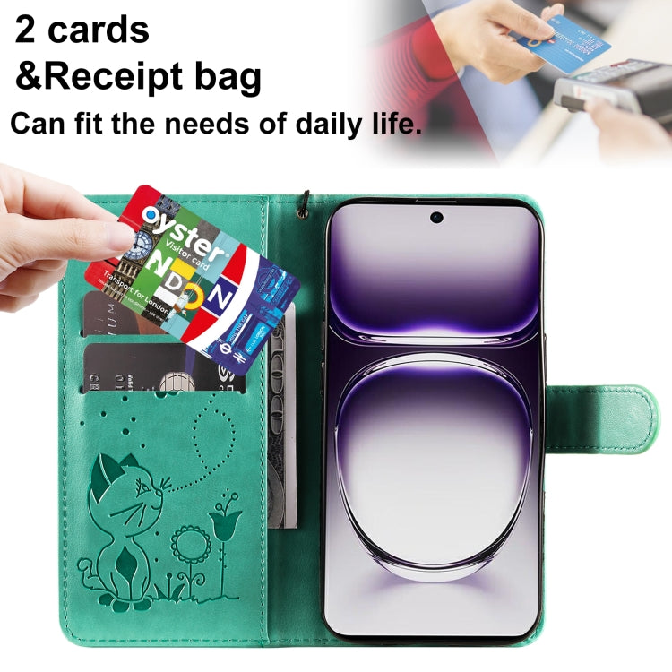 For OPPO Reno12 5G Global Cat and Bee Embossed Flip Leather Phone Case