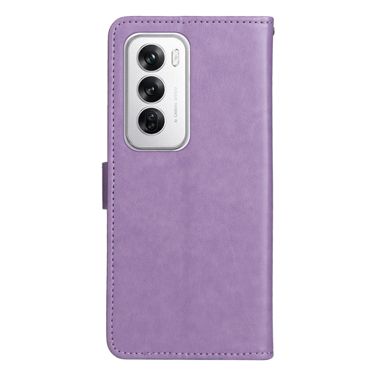 For OPPO Reno12 5G Global Cat and Bee Embossed Flip Leather Phone Case